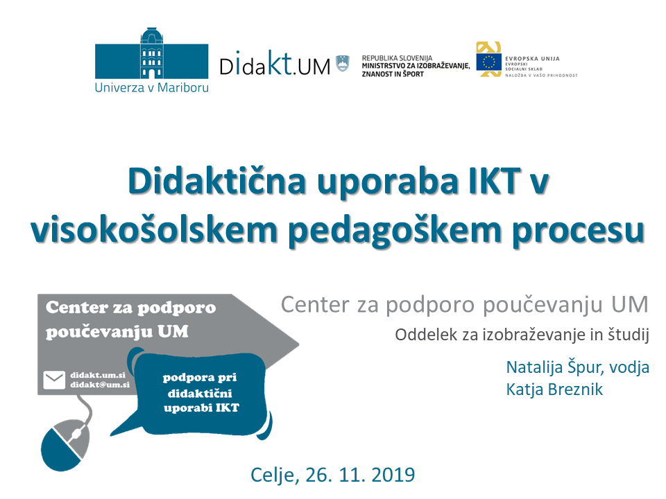 Izrezek naslovnice predstavitve z dogodka Didaktična uporaba IKT v visokošolskem pedagoškem procesu