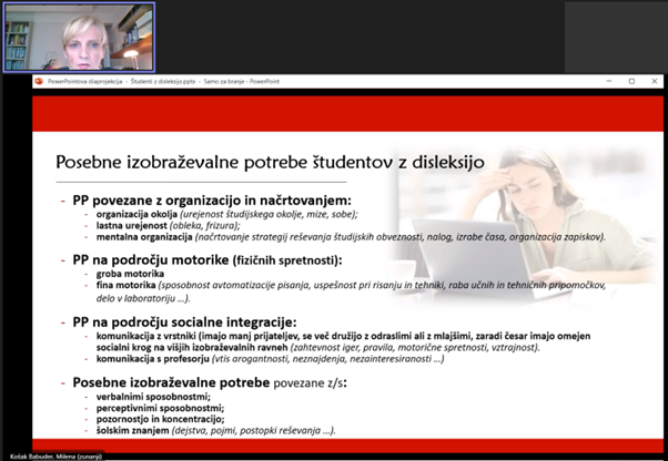 Posebne izobraževalne potrebe študentov z dislekcijo.