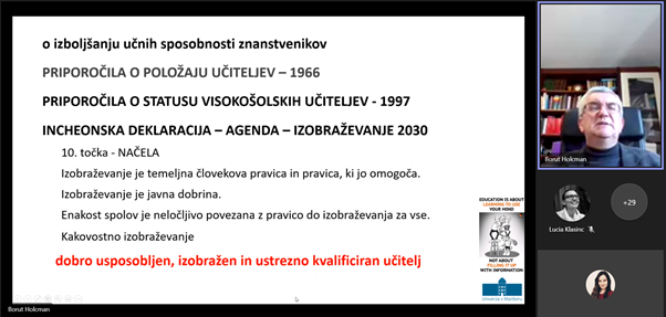 Utrinek iz predstavitve dokumentov s priporočili za deležnike vzgojno-izobraževalnega procesa.