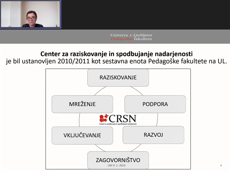 Predstavitev Centra za raziskovanje in spodbujanje nadarjenosti.
