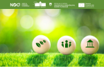 Slika sosledja logotipov za projekt NOO in slika z grafičnimi elementi zelenega prehoda, npr. zelenimi listi, osebami in zgradbo