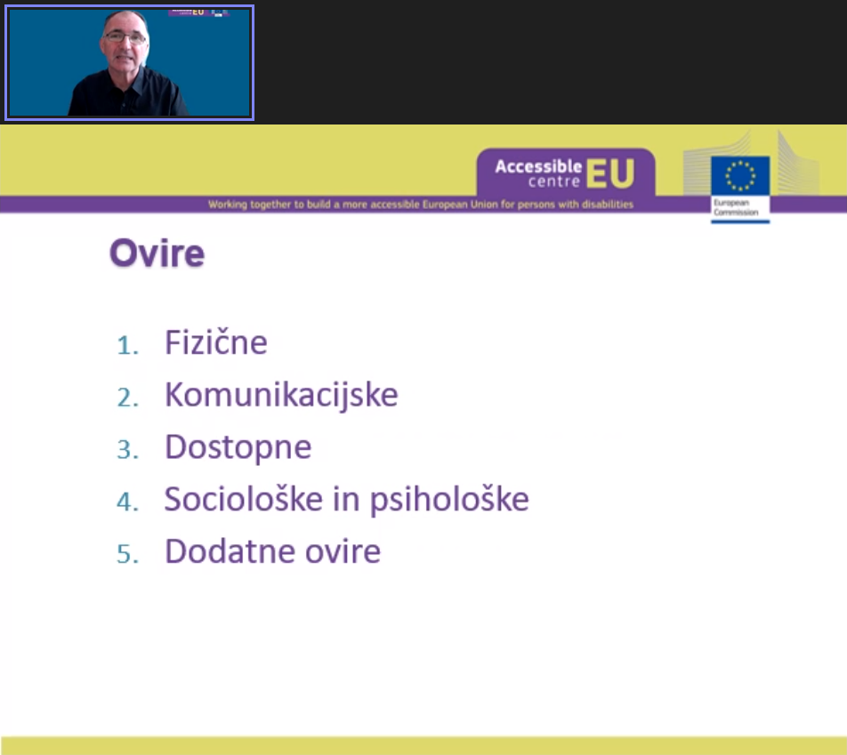 5 vrst ovir: fizične, komunikacijske, dostopne, sociološke in psihološke ter dodatne ovire.
