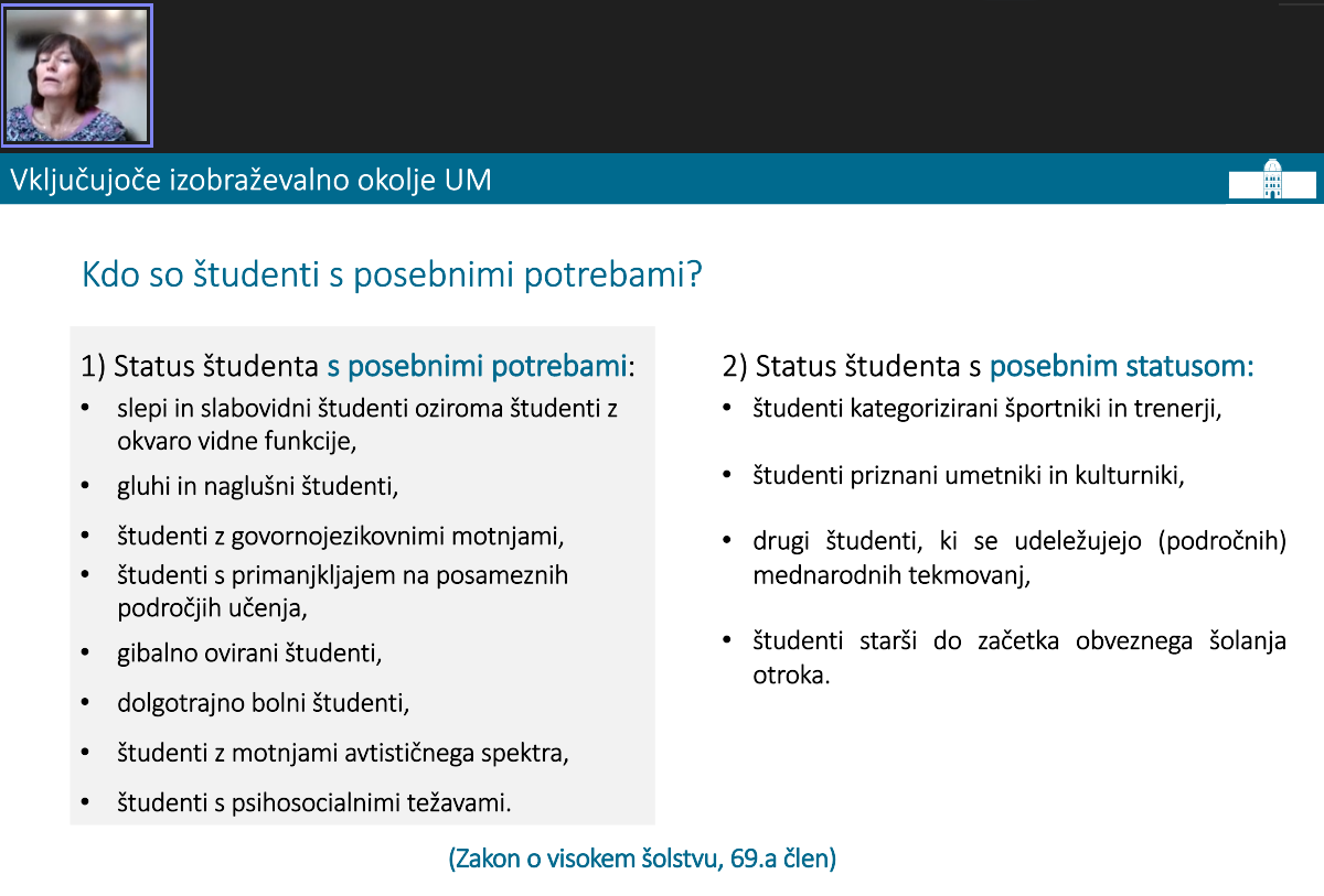 Slika 1: Razlikovanje med statusom študenta s posebnimi potrebami in statusom študenta s posebnim statusom.