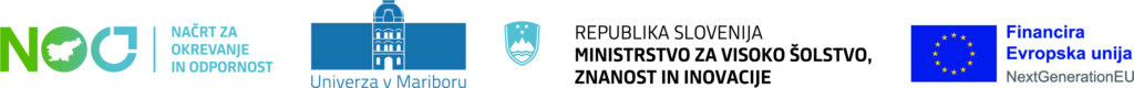 Logotipi Načrt za okrevanje in odpornost, Univerza v Mariboru, Ministrstvo za visoko šolstvo, znanost in inovacije, Evropska uni
